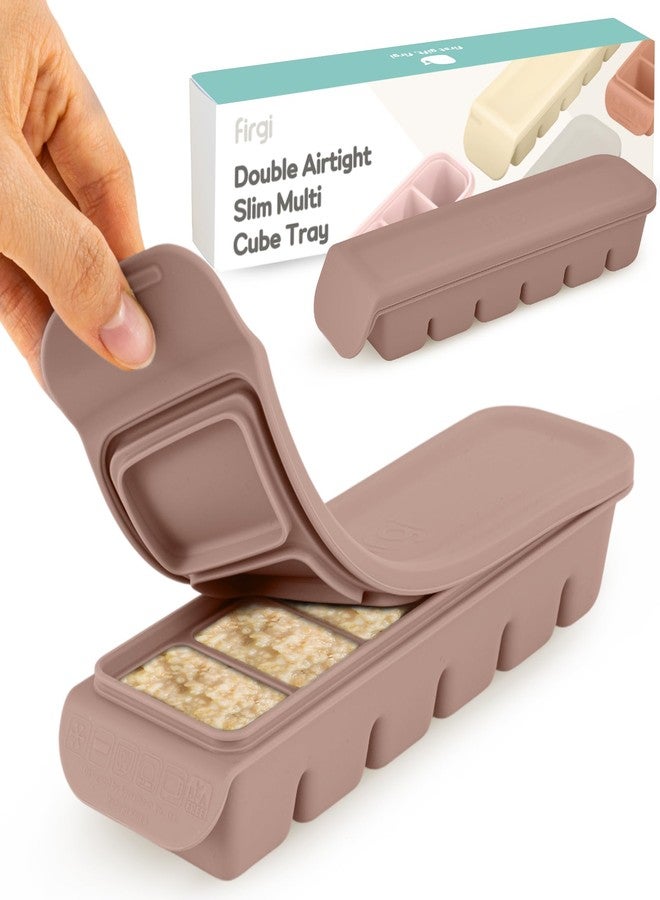 Firgi Silicone Ice Cube Freezer Tray with Lid, 100% Food-Grade Platinum Silicone,Leak Resistance & Dishwasher Safe for Baby Food Prep,Breast Milk,Purees - Korean Made (Brown 2-Pack 1 oz/6 Sections) - Image 1